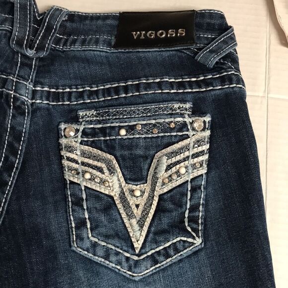 VIGOSS Dublin CAPRI Skimmer Jeans Women's Size 1/2 Embellished Denim Ankle Crop - Picture 3 of 15